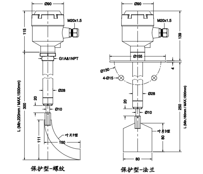 Spin-11P保護(hù)型阻旋料位開關(guān)尺寸圖